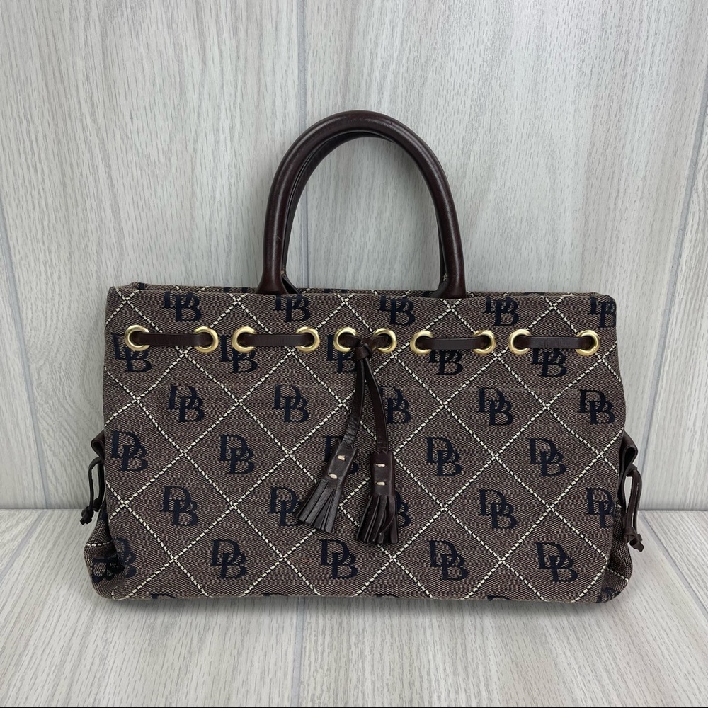 Donkey & Bourke Anniversary Azure Signature Canvas Small Brown Hand Bag